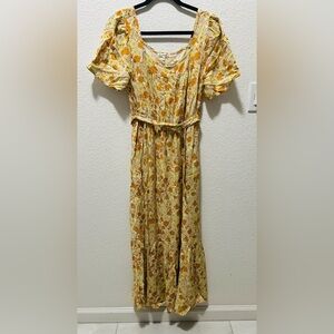 Havens hearts yellow retro florals dress M
